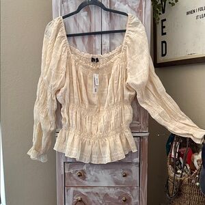 Smocked Peasant Blouse in Cream - Women Tops